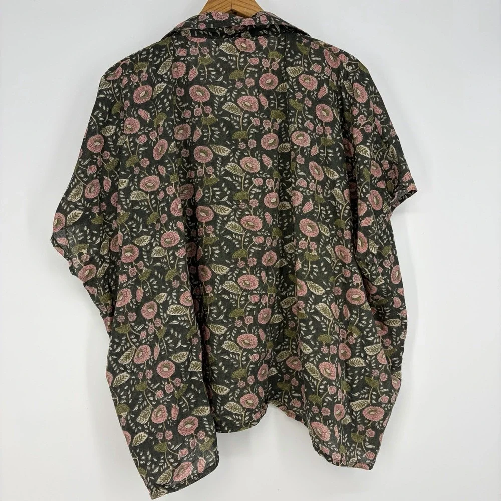 Natural Life Floral Oversized Top OS Lagenlook Boho Festival Boxy Hippie Cottage - Picture 7 of 8